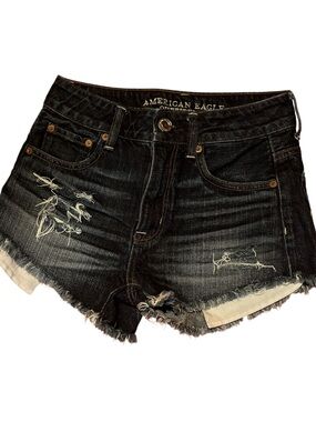 American Eagle Outfitters Dark Blue Distressed Denim Shorts